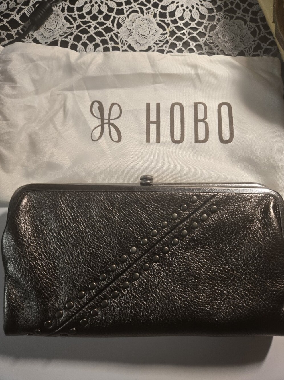 HOBO Black Leather Studded Frame Clutch